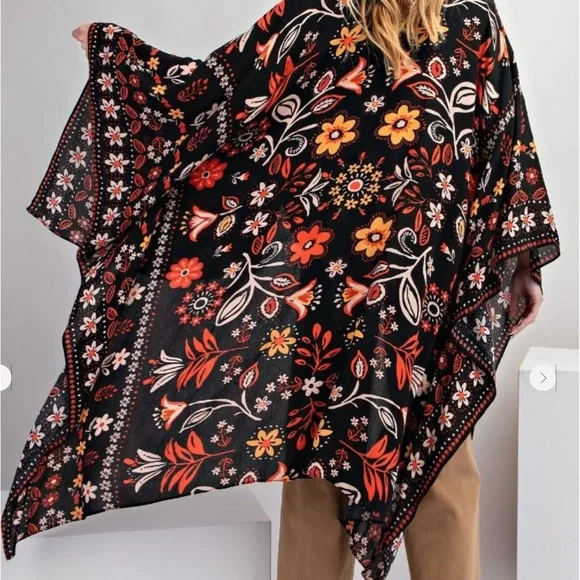 Easel Black Floral Cape - Picture 6 of 6